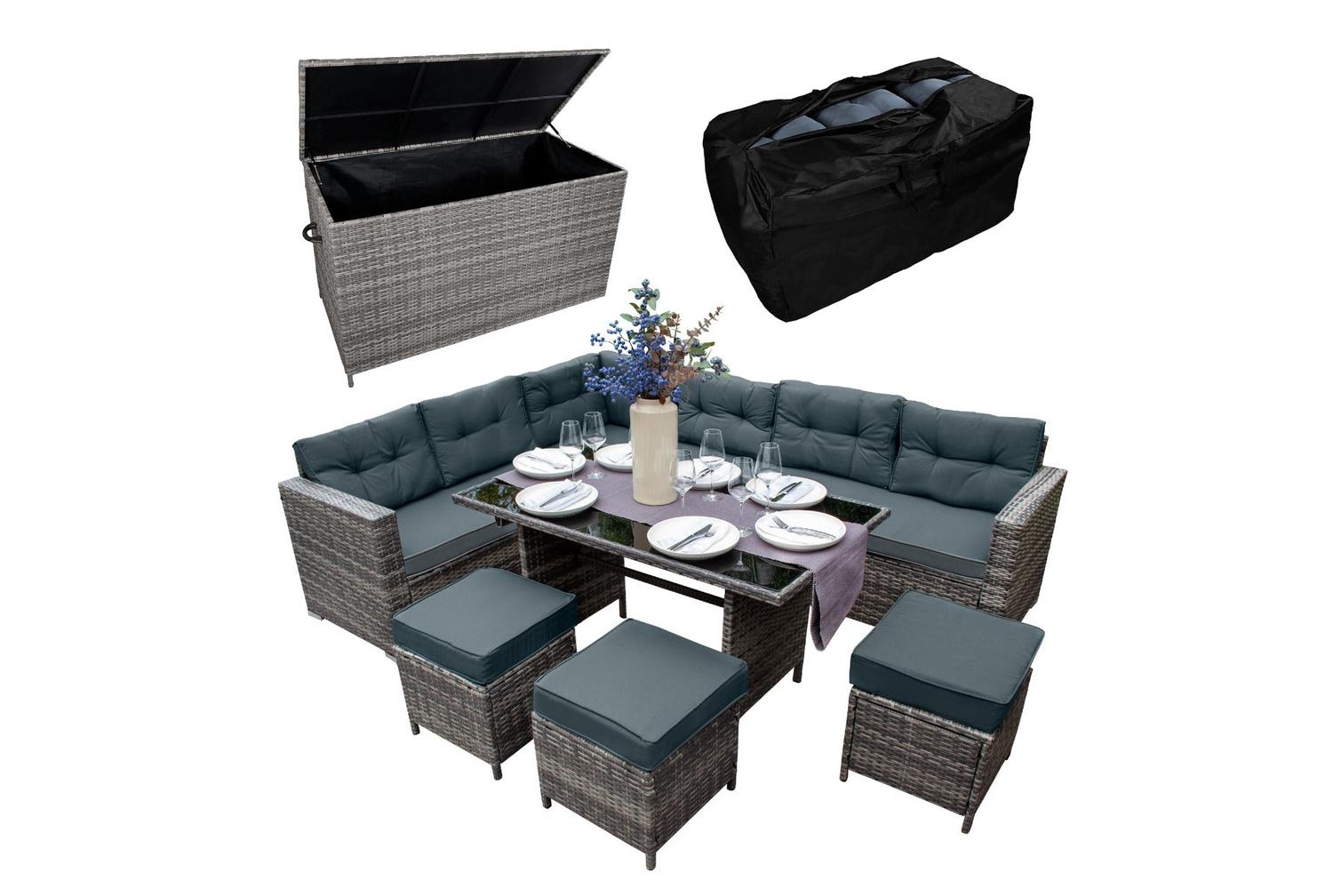 Monstershop Rattan Corner Sofa Set & Cushion Storage Box | Grey