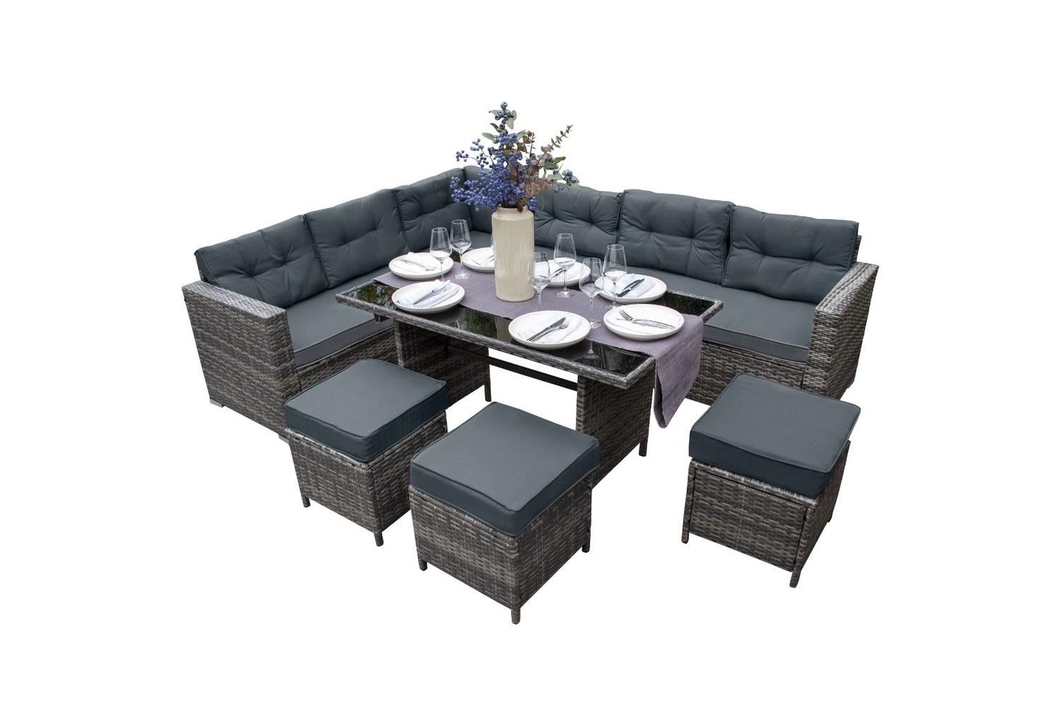 Monstershop Rattan Furniture Corner Sofa Set | Grey