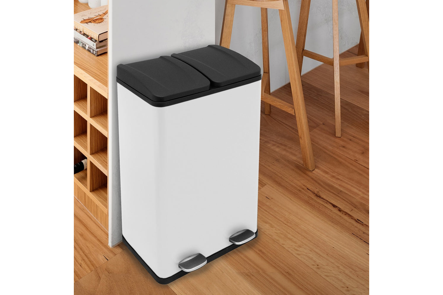 Monstershop 60L Dual Pedal Recycling Bin | White