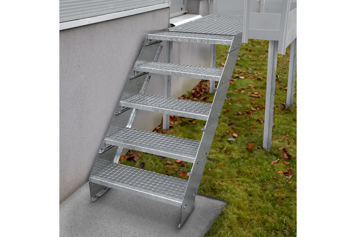 Monstershop Adjustable 10 Section Galvanised Staircase | Silver