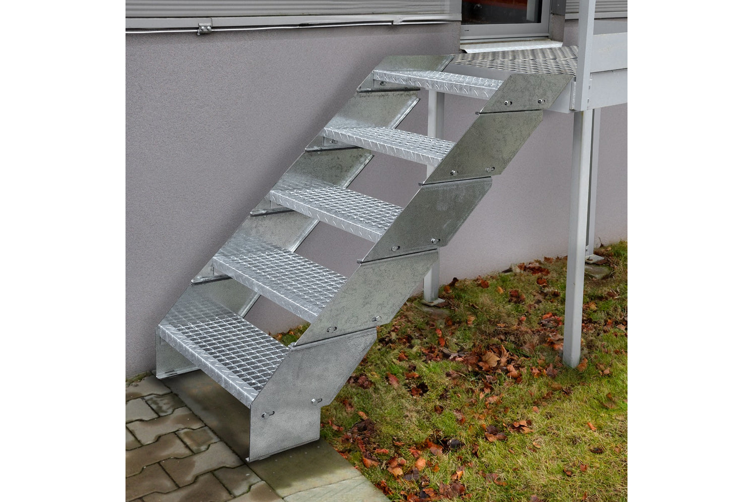 Monstershop Adjustable 10 Section Galvanised Staircase | Silver