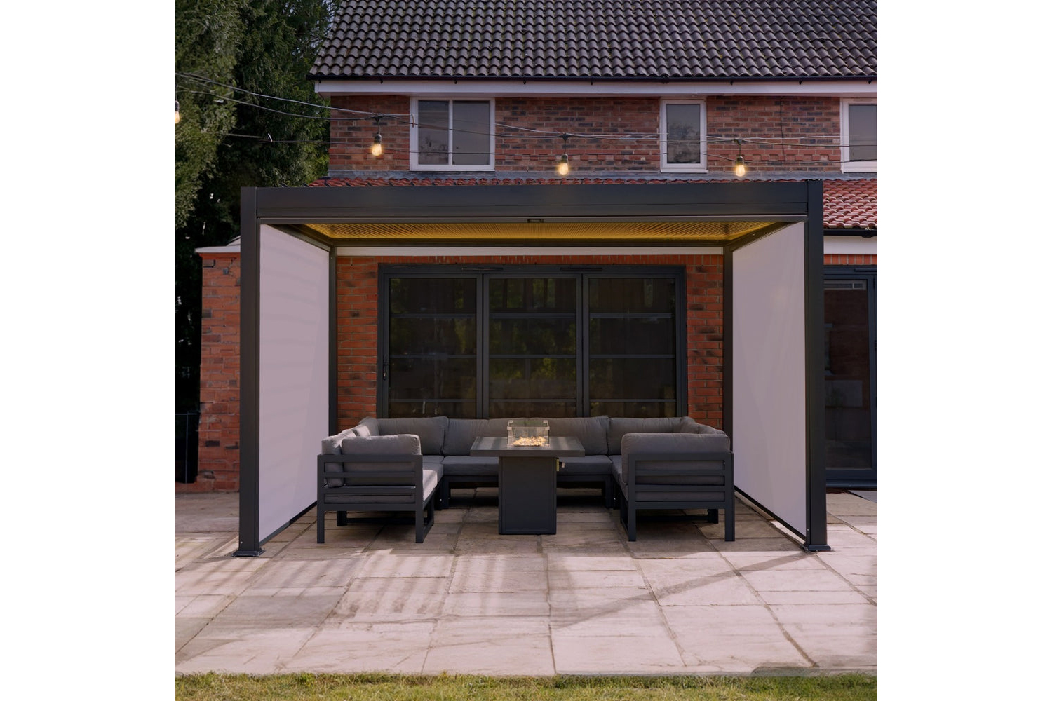 3m x 3m Aluminium Pergola with Blinds & LED Lights Dark