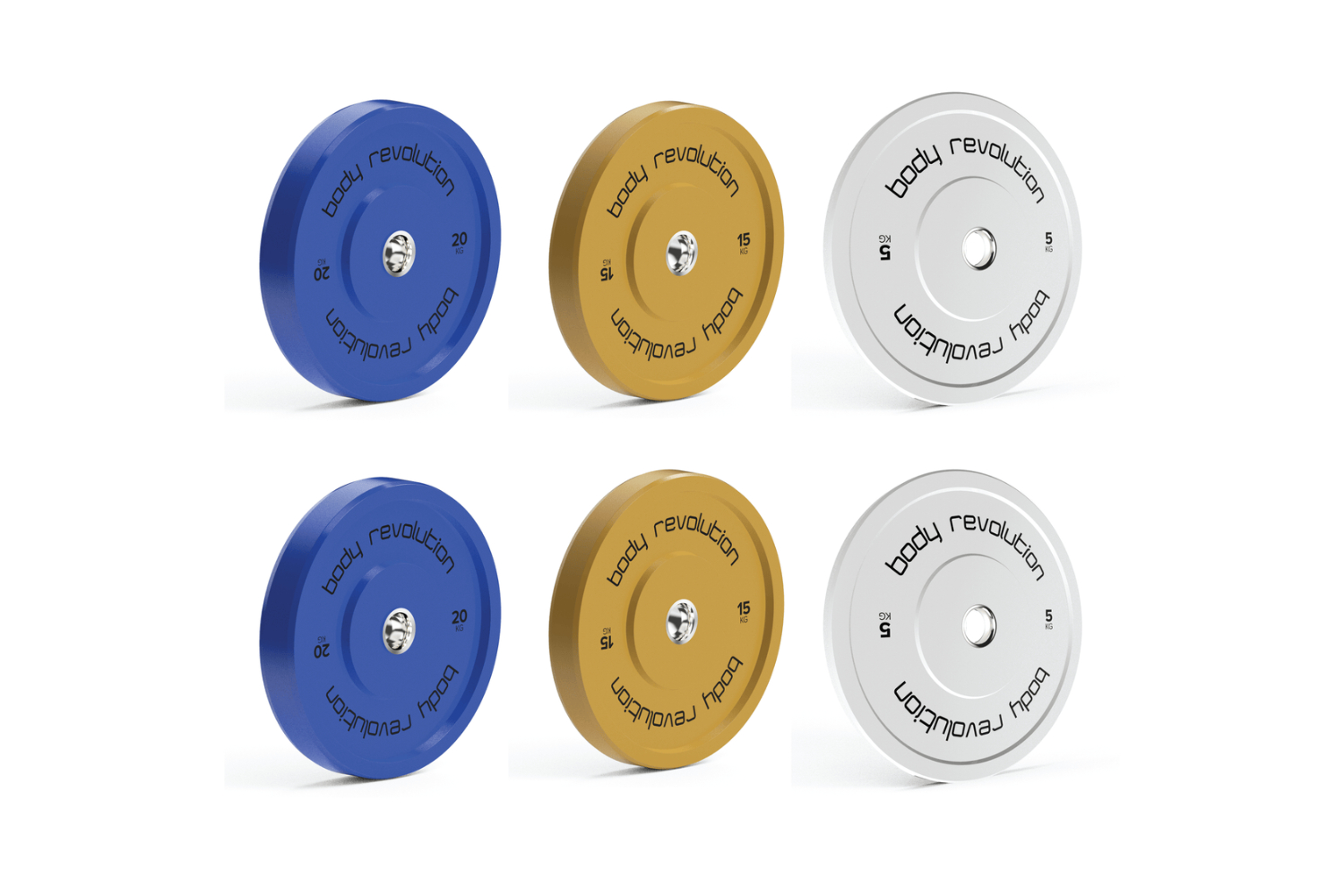 Body Revolution Olympic Bumper Plates Colour 80kg Set 2x5kg 2x15kg 2x20kg
