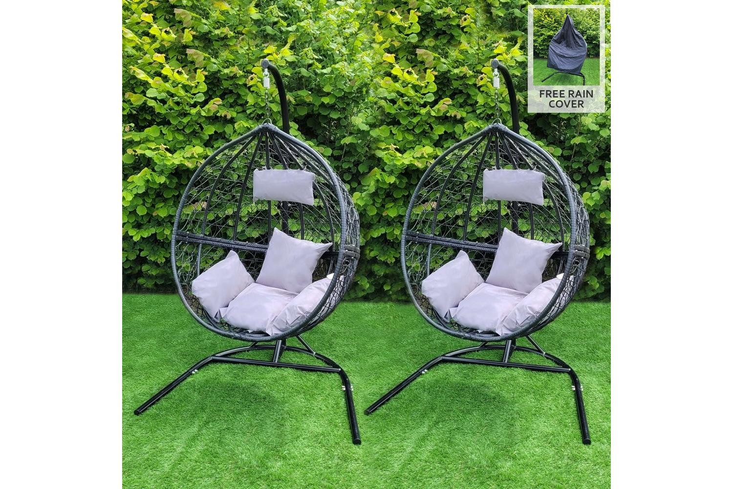 Monstershop Rattan Egg Chairs | 2 Pieces | Black