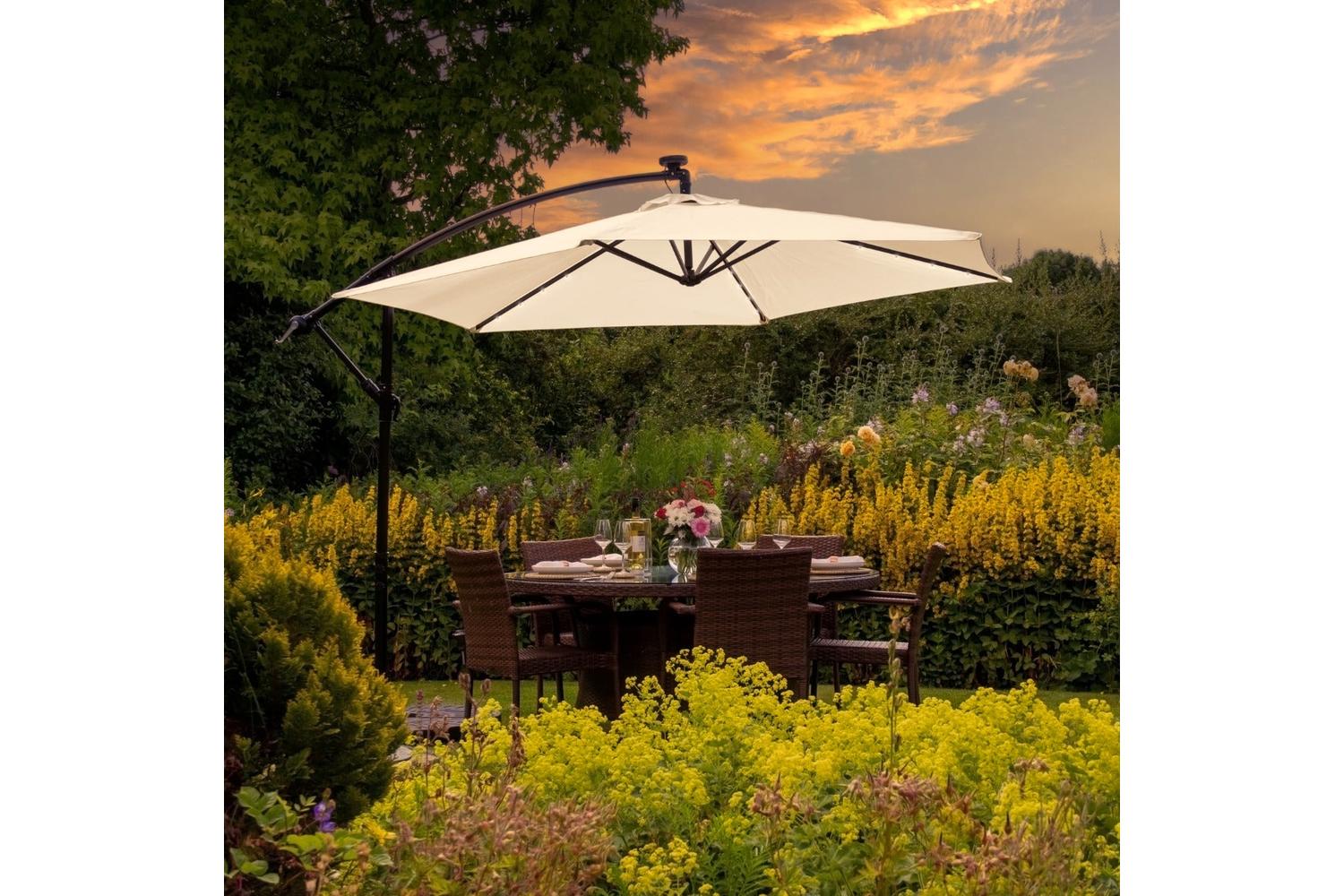 Monstershop LED Cantilever Parasol with Fan Base | Cream