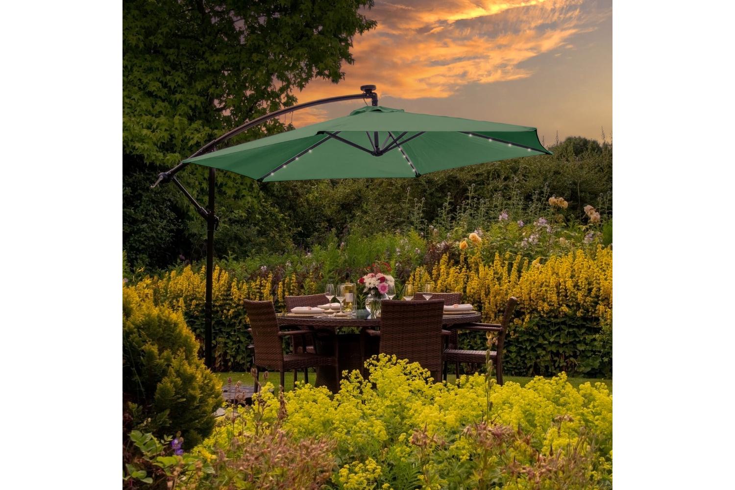 Monstershop 3m LED Cantilever Parasol | Green