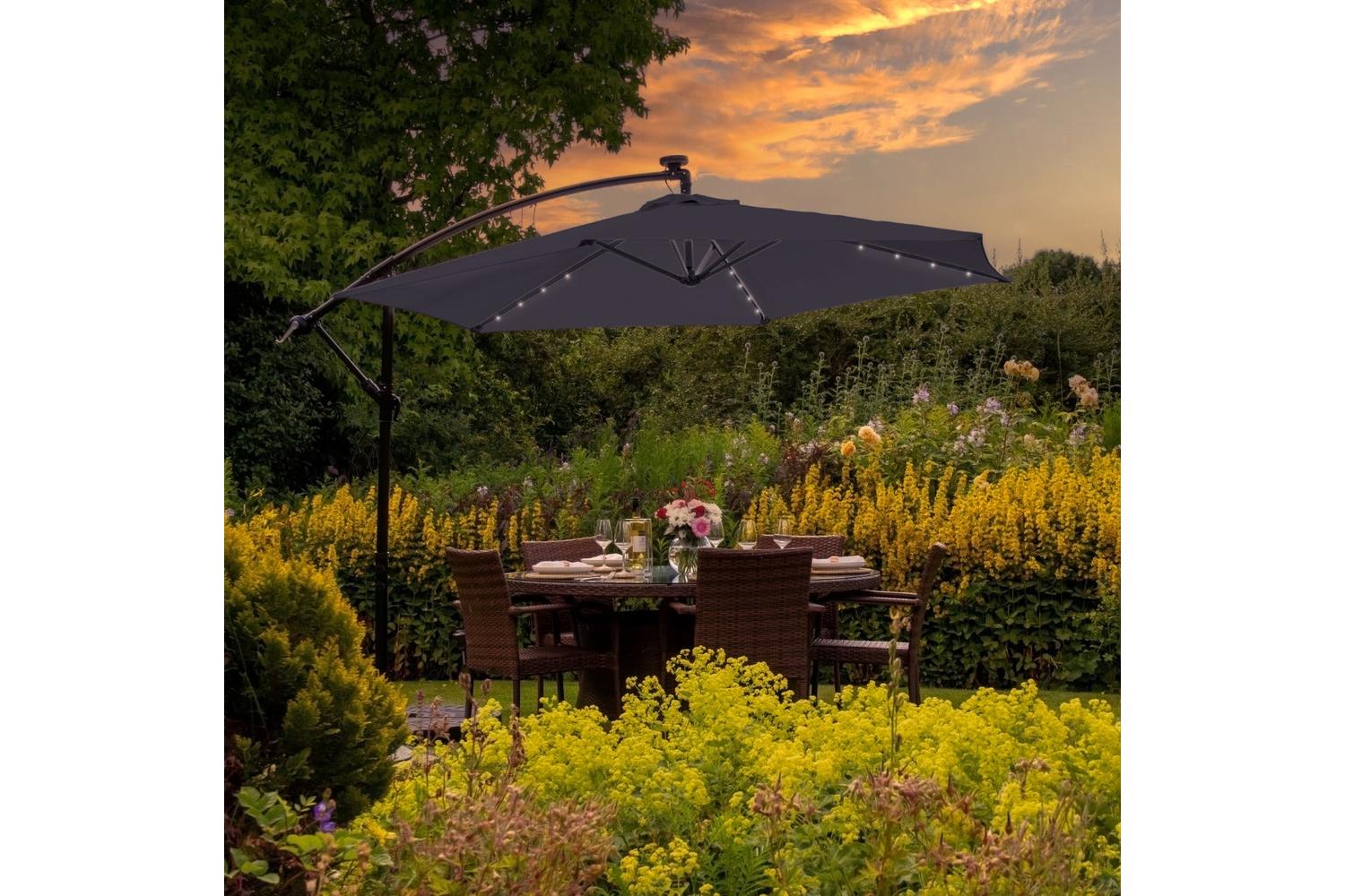 Monstershop LED Cantilever Parasol with Fan Base | Grey