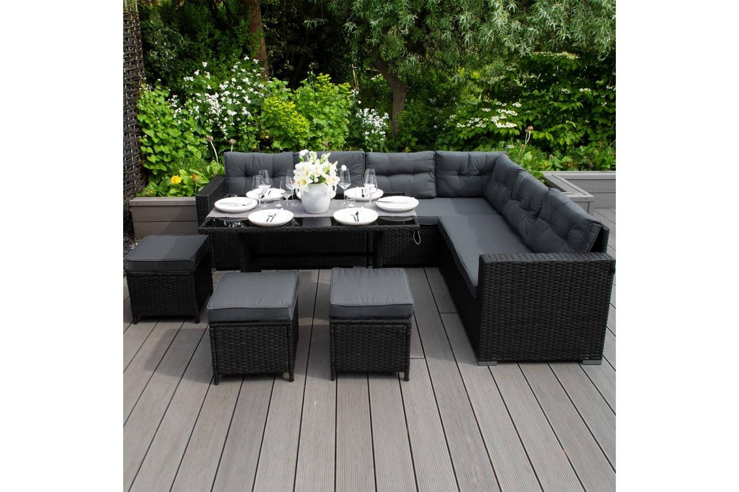 Monstershop Rattan Corner Sofa Set | Black/Grey
