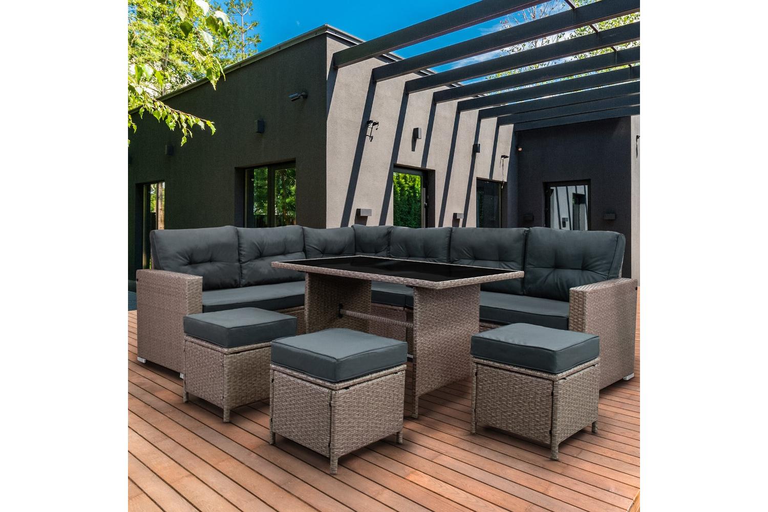 Monstershop Rattan Corner Sofa Set | Light Grey