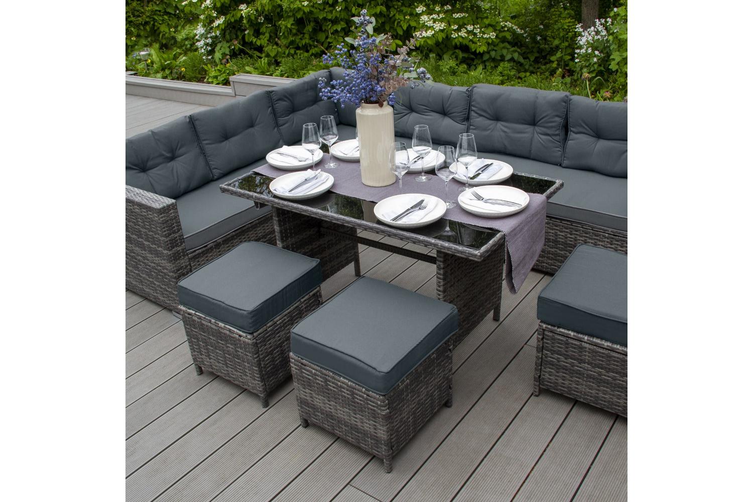 Monstershop Rattan Furniture Corner Sofa Set | Grey