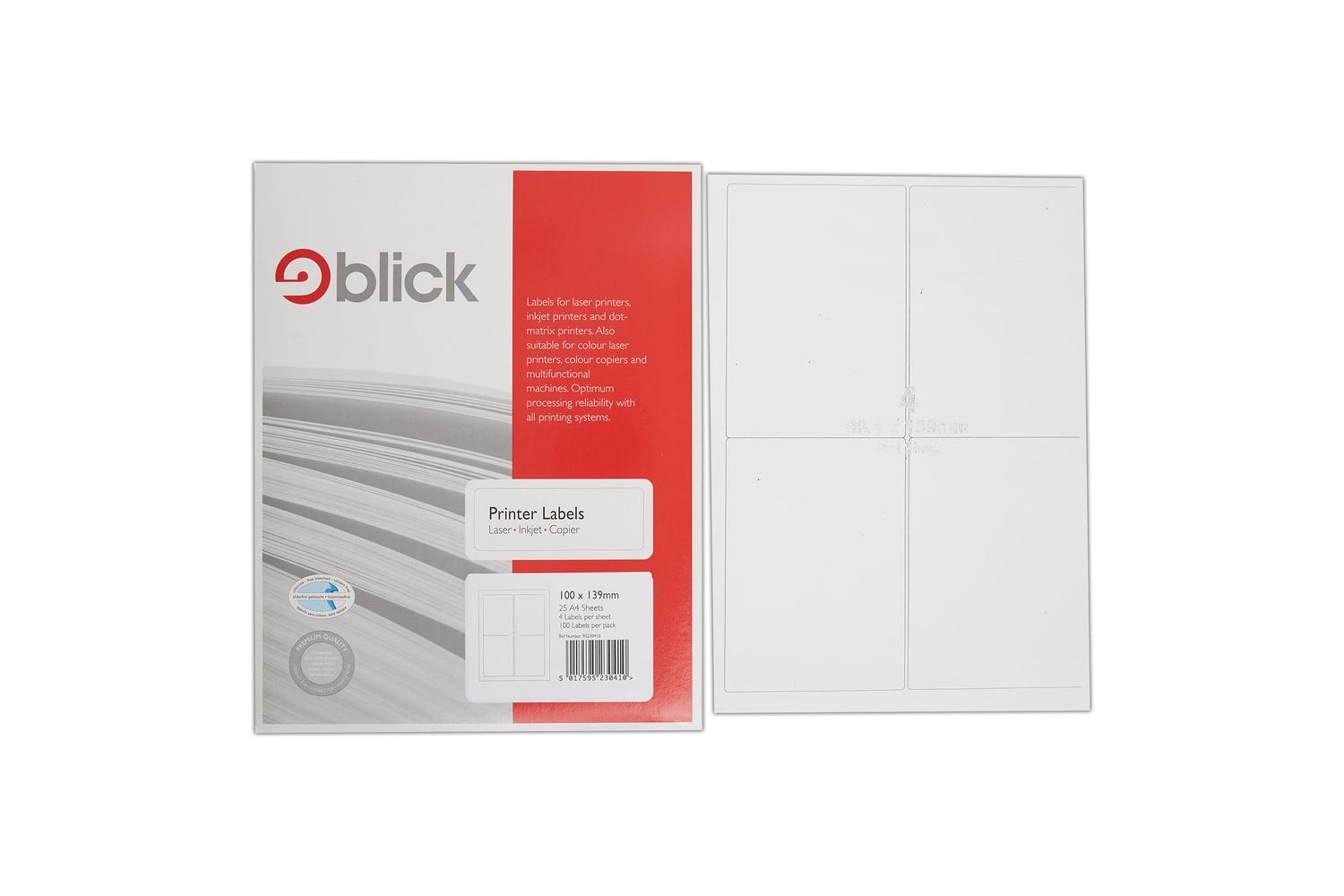 Blick Rs230410 - Multi Labels A4 100mm X 139mm 4 Labels Per