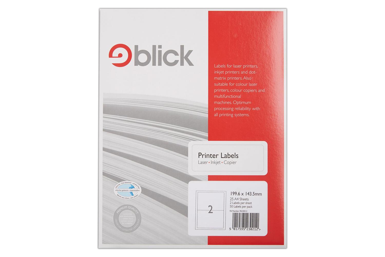 Blick Rs230212 - Multi Labels A4 199.6mm X 143.5mm 2 Labels