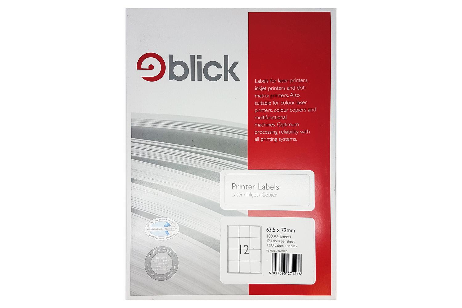 Blick Rs271215 - Multi Labels A4 63.5mm X 72mm 12 Labels Per