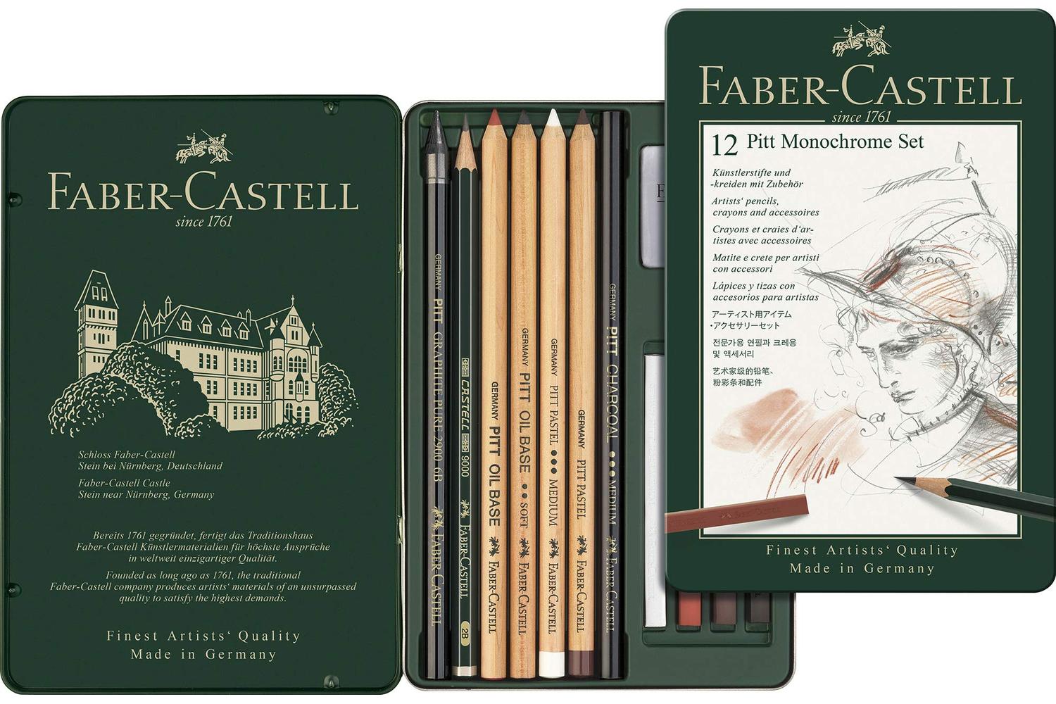 Faber-castell Fc112975 - Pitt Monochrome Set Tin Of 12