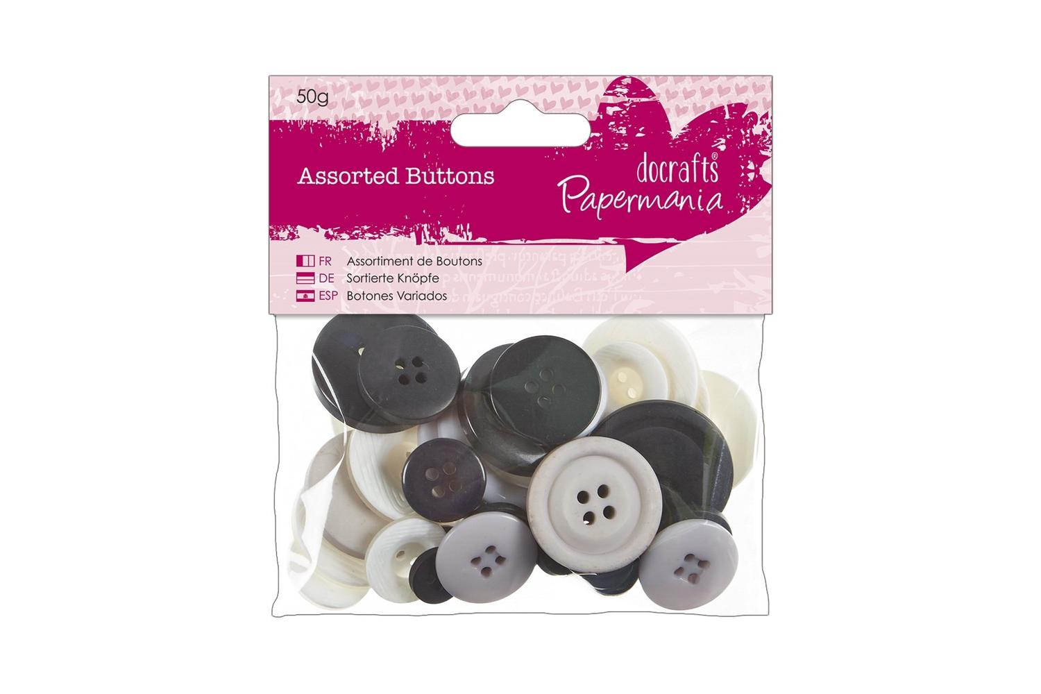Papermania Pma 354322 - Assorted Buttons (50g) - Monochrome