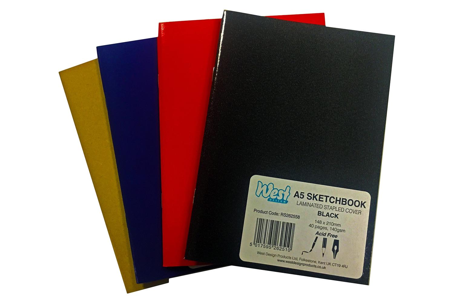 West Rs334552 - A4 Matt Sketchbook Bundle Of 5 Assorted