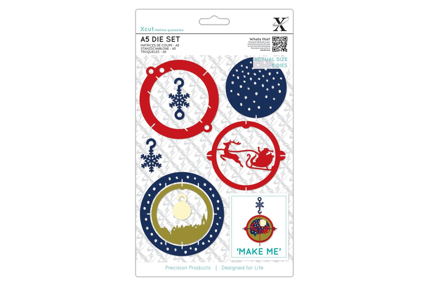 Xcut Xcu 503966 - A5 Dies (7pcs) - Flying Santa Bauble