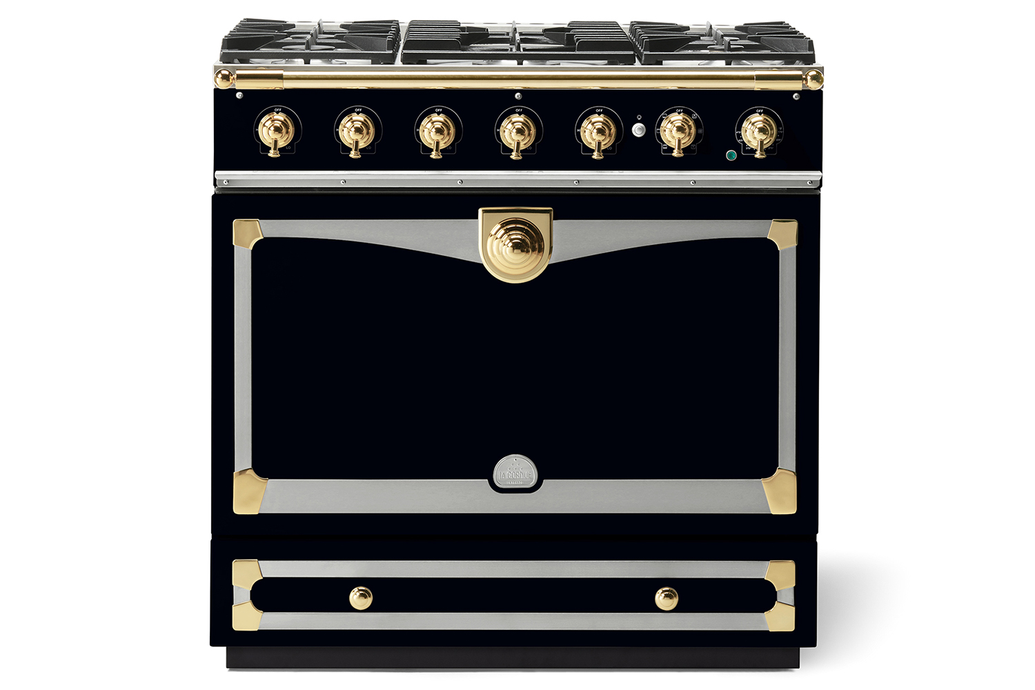 La Cornue Albertine 90cm Dual Fuel Range Cooker | LC90DFSB/PBSS | Gloss Black