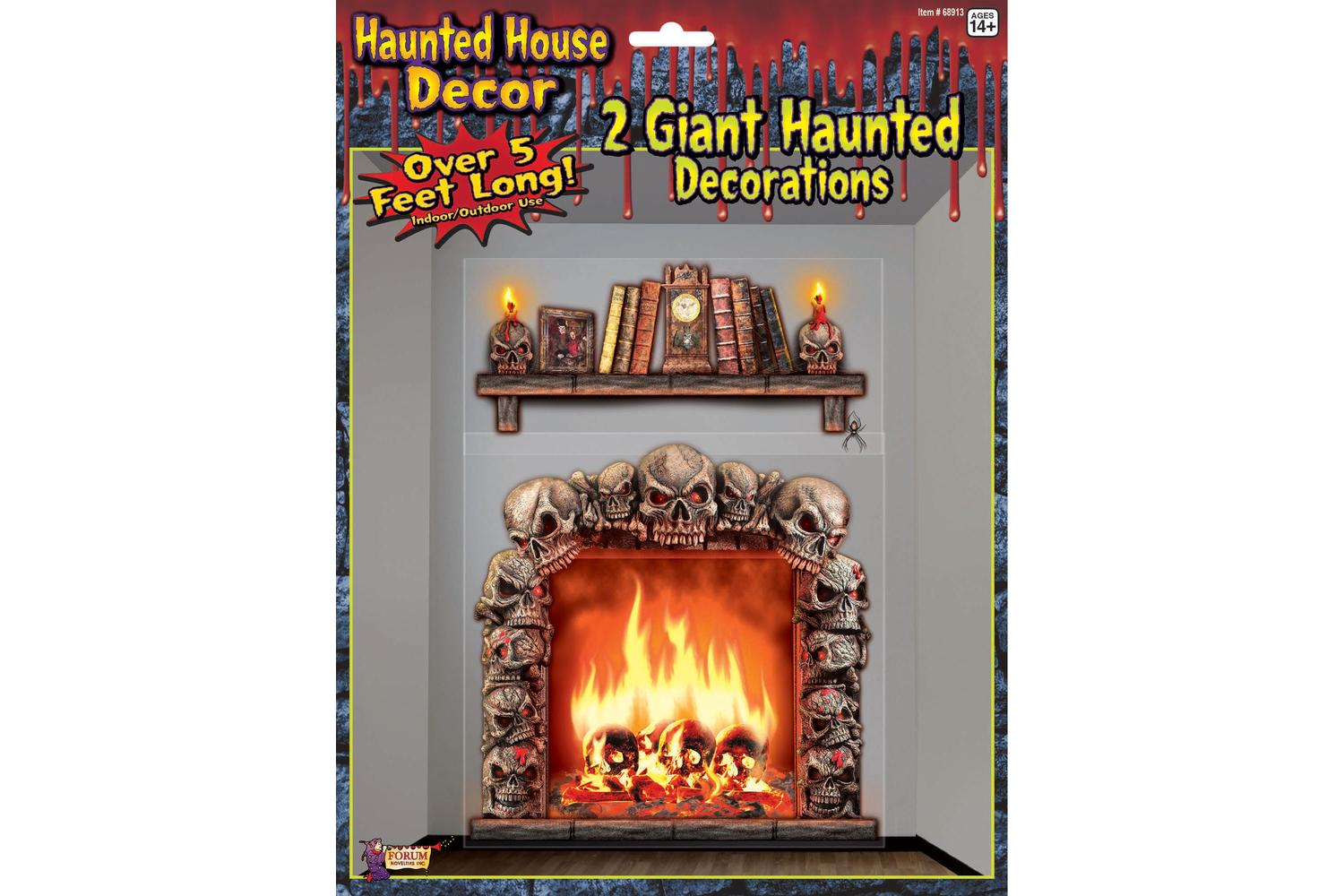 Rubies | Rb-x68913 | Haunted House Giant Wall Halloween Decorations Skull Fireplace & Bookshelf