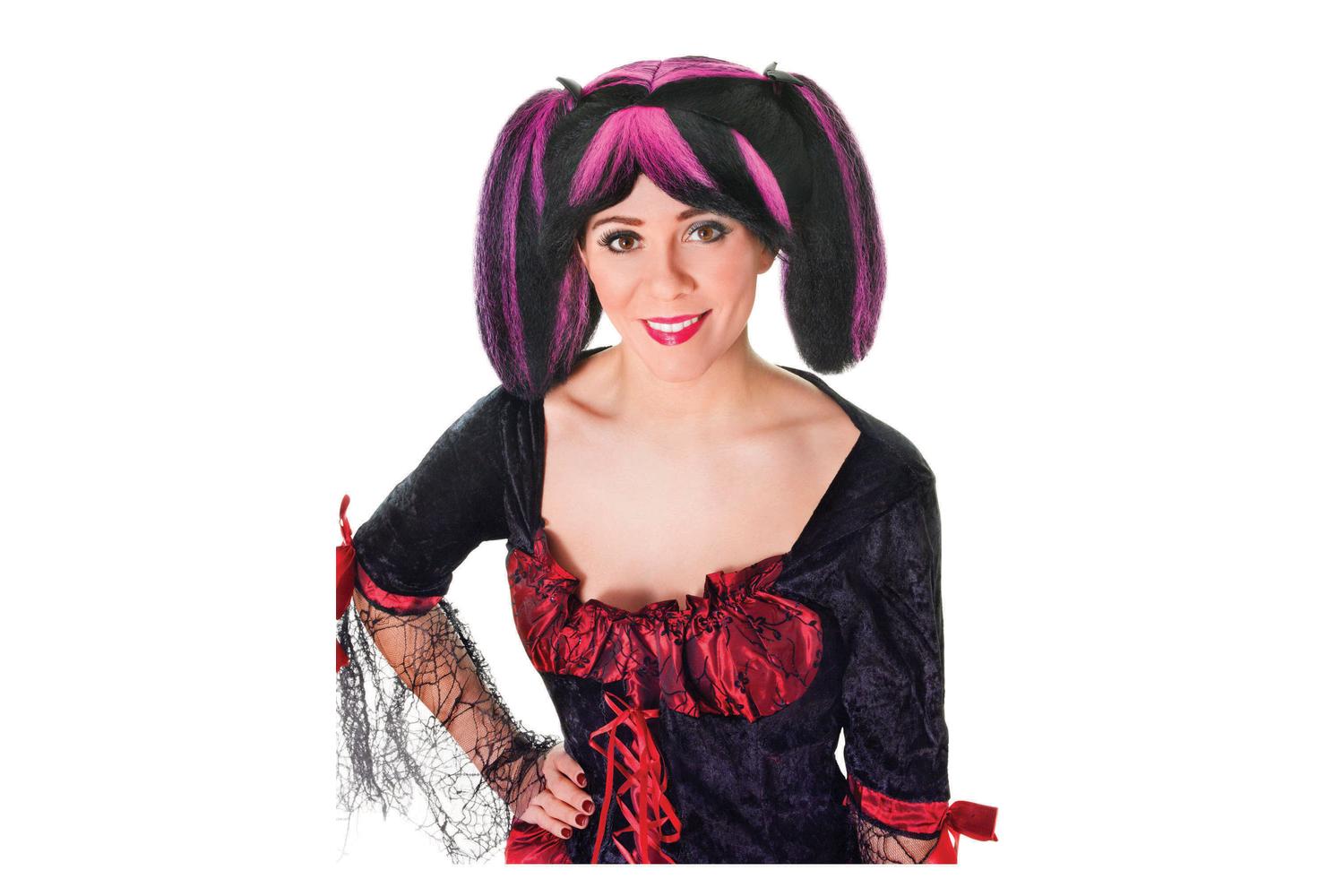 Rubies | Rb-bw797 | Steampunk Black/pink Streaks Wig