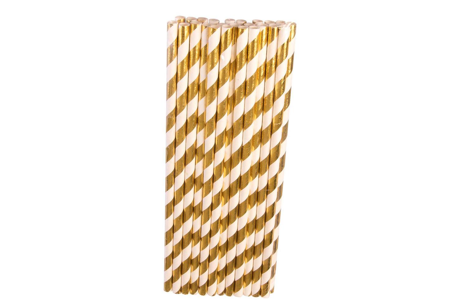 Rubies | Rb-x82933 | Gold/white Paper Straws ( 24 Pack)