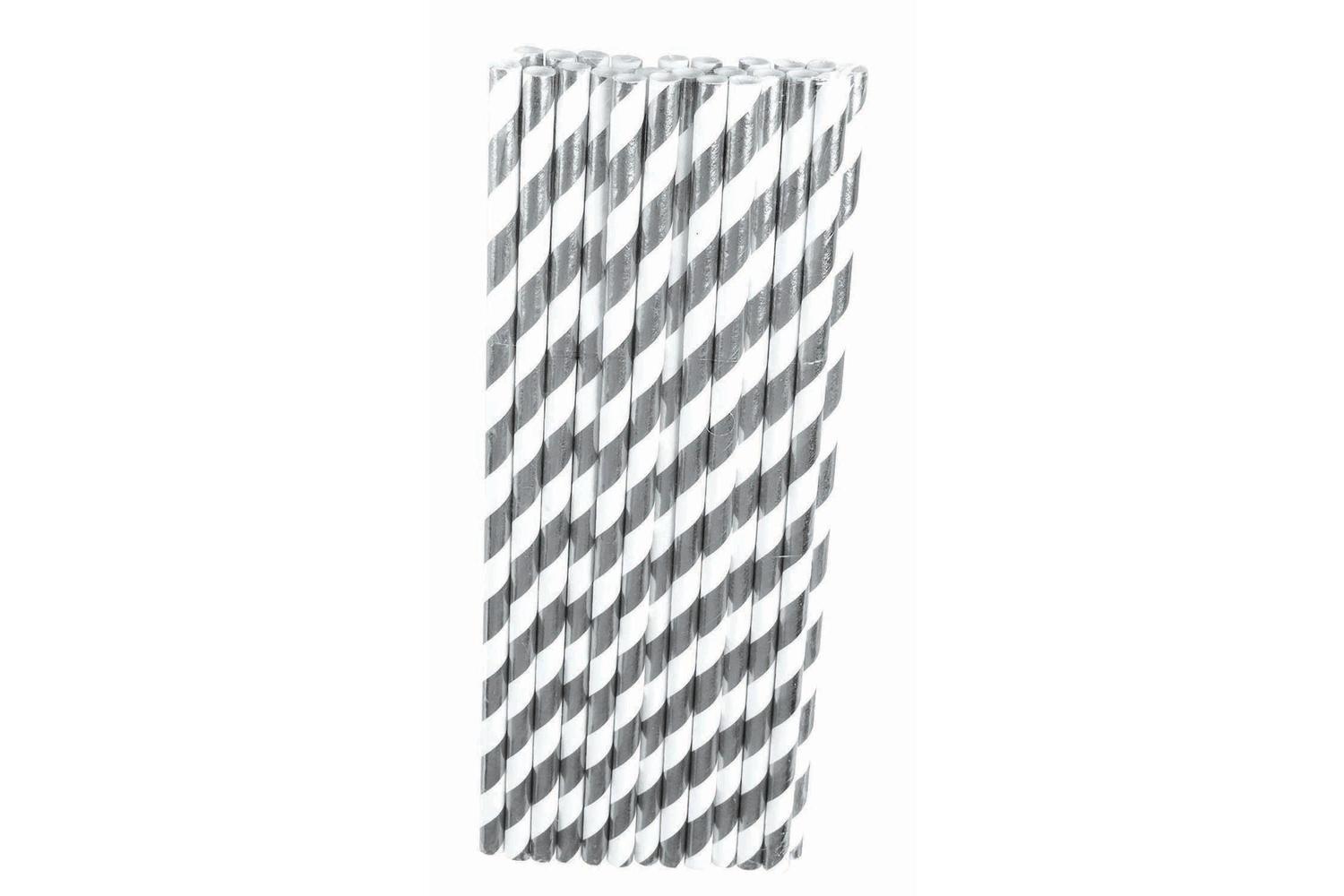 Rubies | Rb-x82934 | Silver/white Paper Straws (24pack)