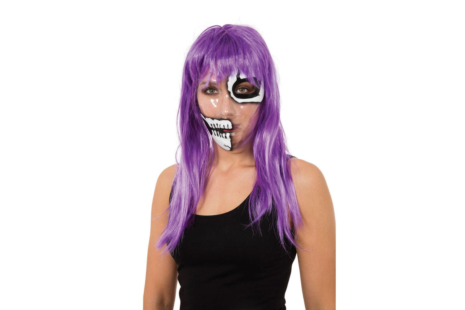 Rubies | Rb-pm134 | Transparent Skeleton Mask Half Face Print Halloween Accessory