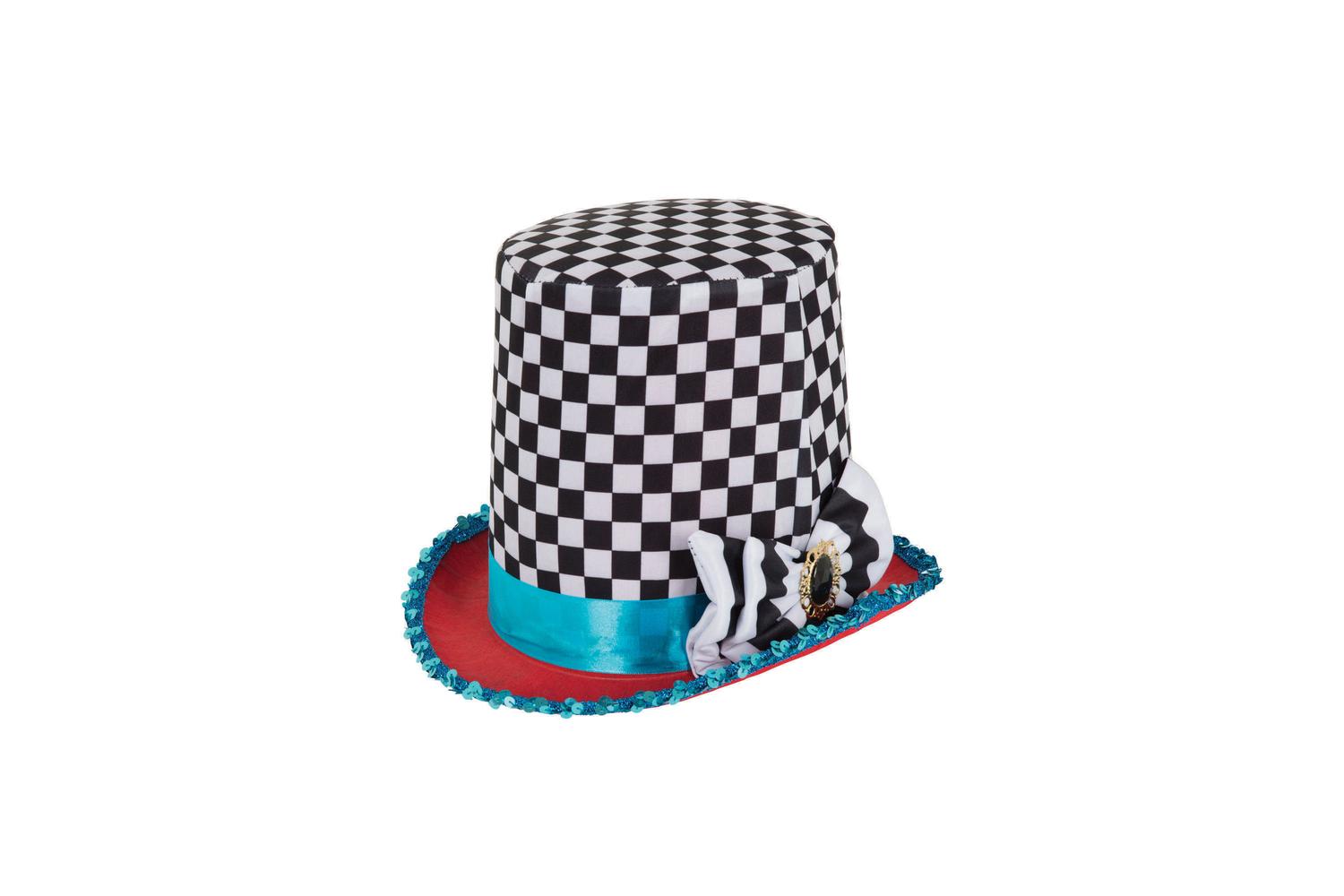 Rubies | Rb-bh652 | Stovepipe Mad Hatter Chequered Hat