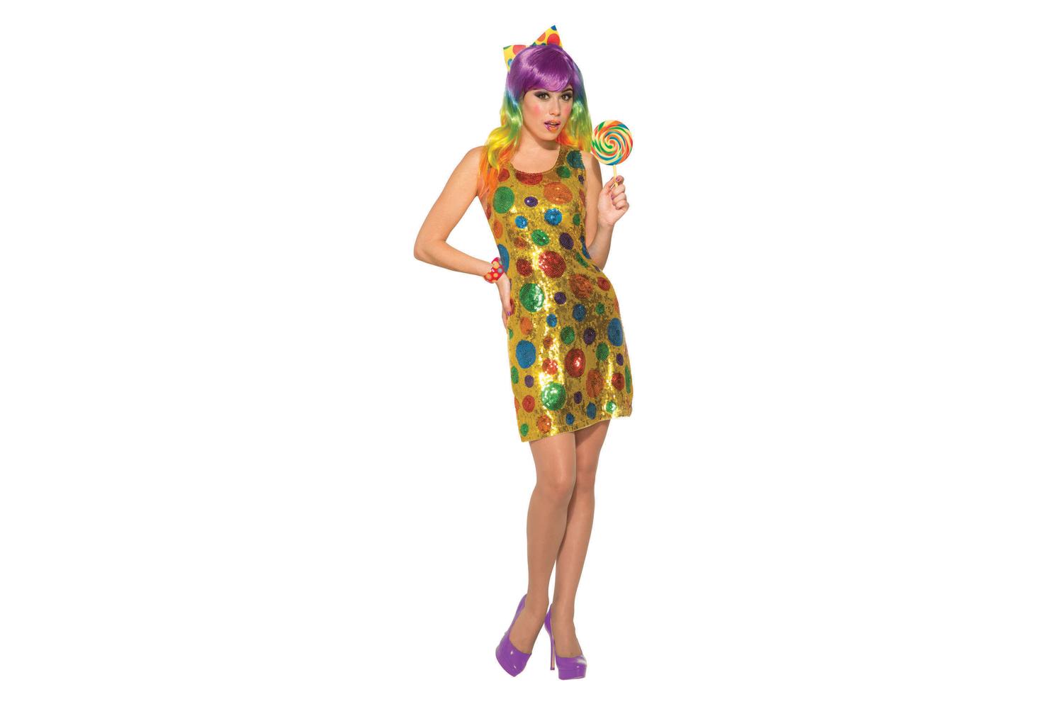Rubies | Rb-ac79280 | Adults Female Clown Gold Polka Dot Sequin Dress M/l