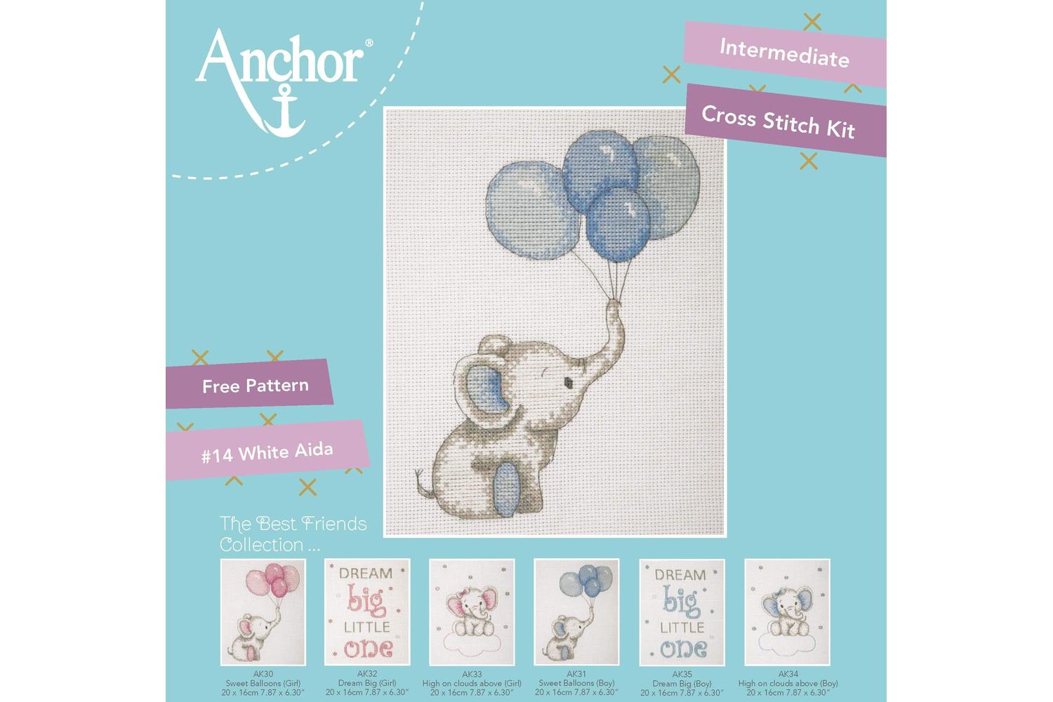 Anchor Gro-ak31 - Boy Balloons - Counted Cross Stitch Kit Ba