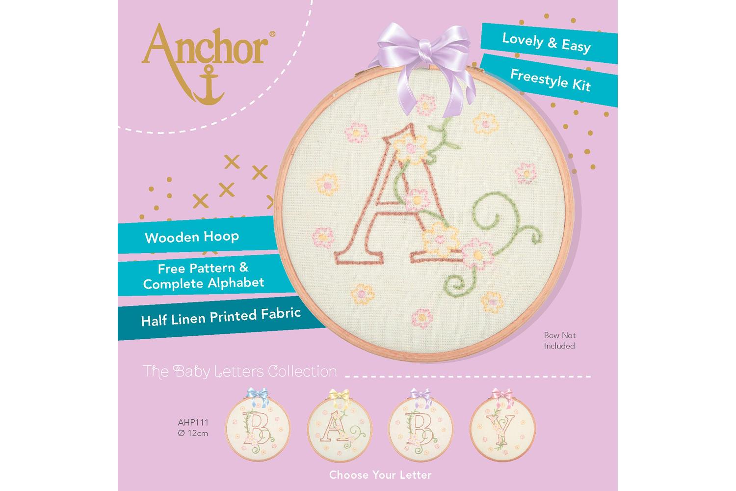 Anchor Gro-ahp111 - Baby Letters - Embroidery Kit With Hoop 