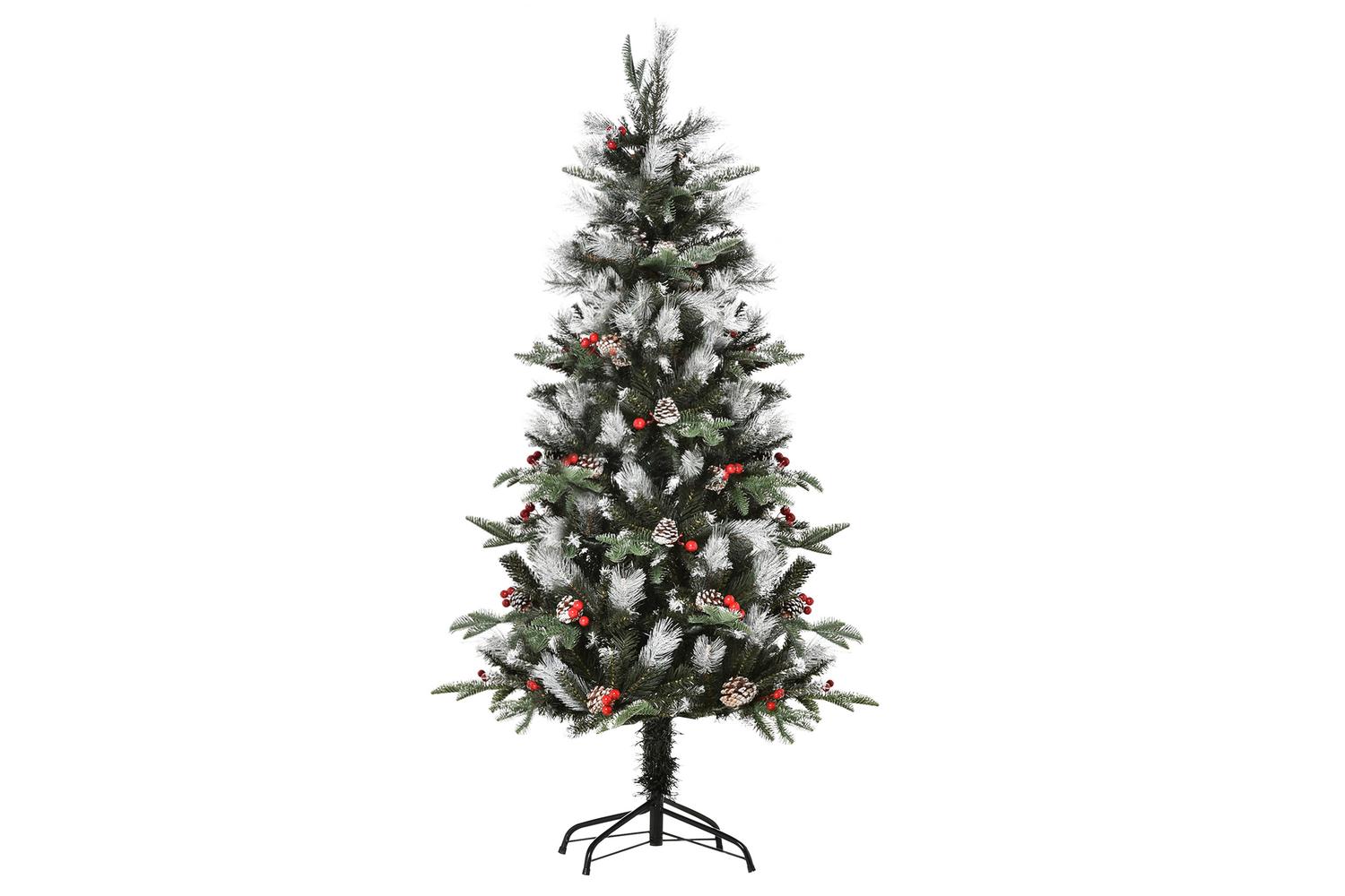 Homcom | Artificial Snow Dipped Christmas Tree with Pinecones and Berries | 5ft