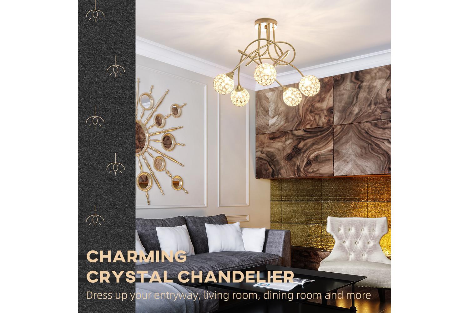 Homcom Crystal Chandelier Golden/Clear Ireland