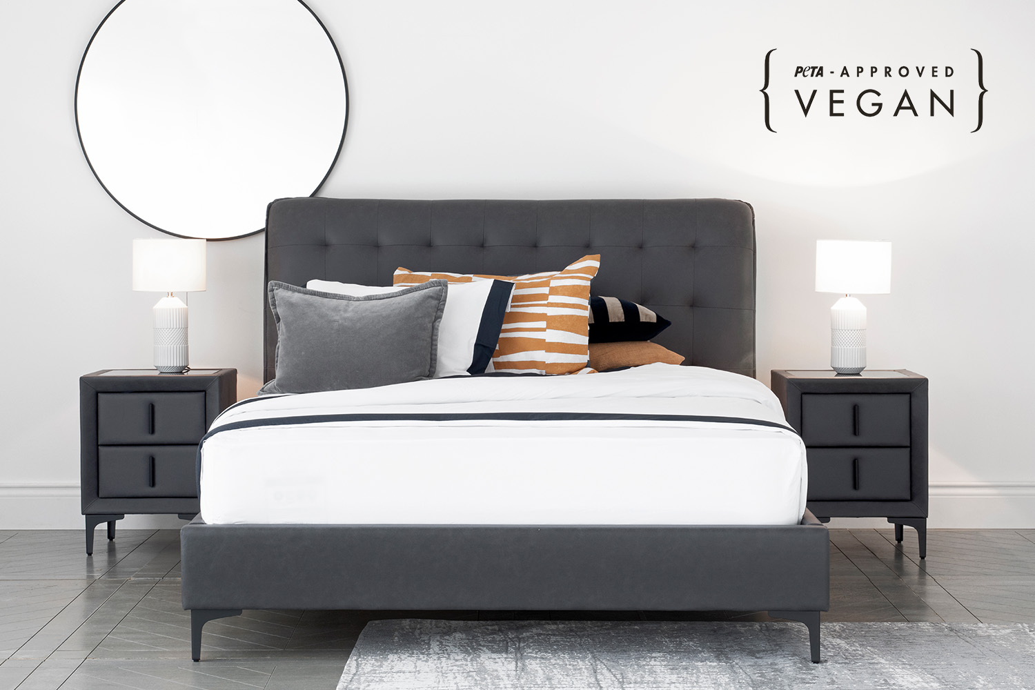 Lewis Bed Frame | Vegan Leather | Double | 4ft6 | Anthracite